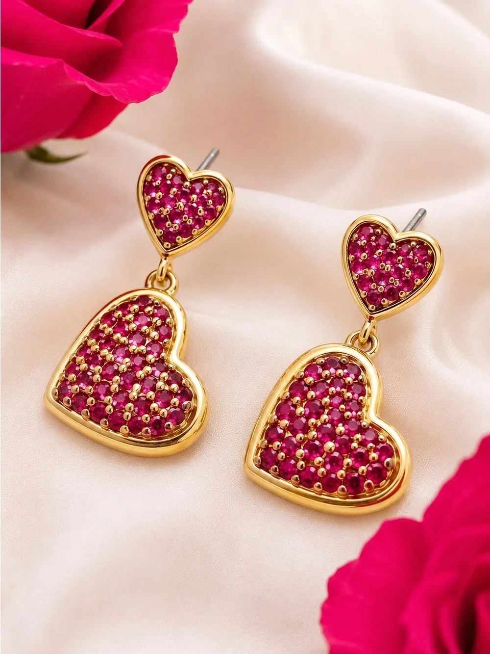 Kate Spade With All My Heart Pavé Drop Earrings in red.